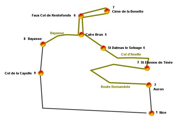 Plan du Raid de la Bonette - Map of the Raid de la Bonette