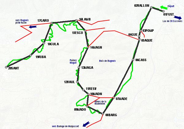 Plan de la route de Malpasset - Map of the route of Malpasset