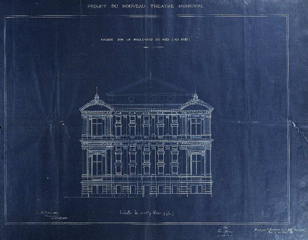 Plan architectural de la façade Sud signée par François Aune - 
